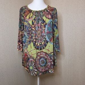 Urban Mango Colorful Medallion Pull Over Bohemian Style Tunic Top